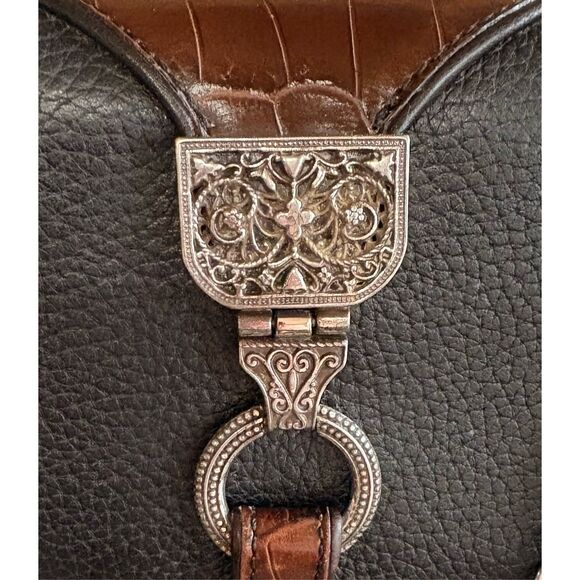 BRIGHTON - Nepal Organizer Crossbody/Pebbled Leather/Croc-Embossed Leather Trim - Picture 14 of 16